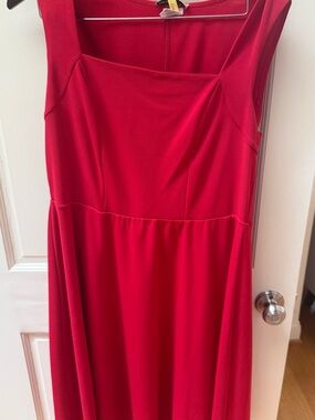 Love Squared Red Sleeveless Square-Neck Midi Dress